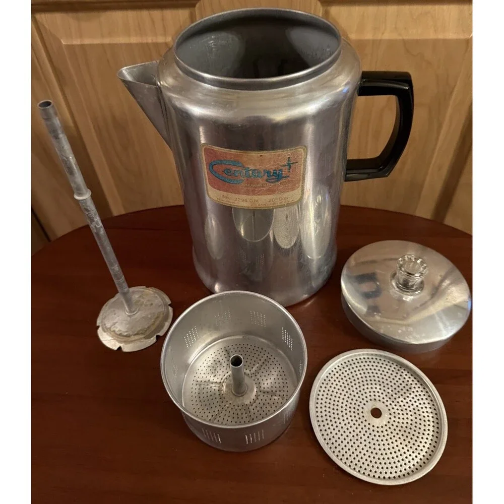 Vtg Century Aluminum Ware Percolator Coffee Pot 20 Cup.Camping Hiking. USA. EUC!